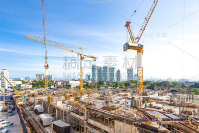 现代城市中城区的建筑工地