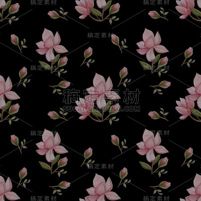 无缝模式与木兰在黑色的背景。
