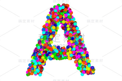 字母A来自五彩纸屑。3D渲染孤立的白色背景