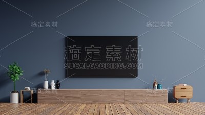 客厅暗墙上的LED电视，简约设计。