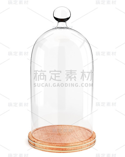 木板上的玻璃圆顶孤立在白色背景上