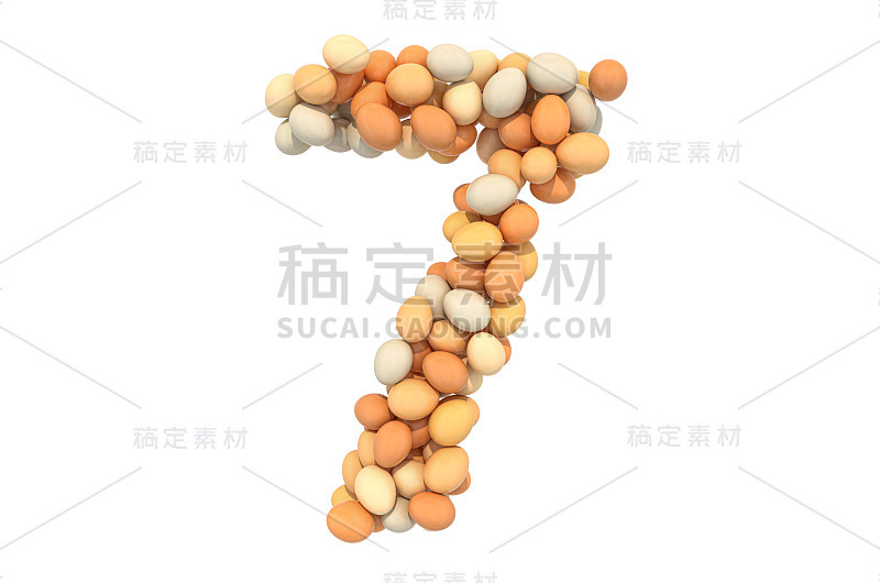 第7个来自鸡蛋，在白色背景上独立的3D渲染