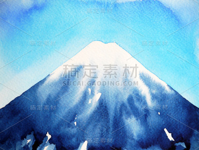 富士山和蓝天水彩画插画设计手绘