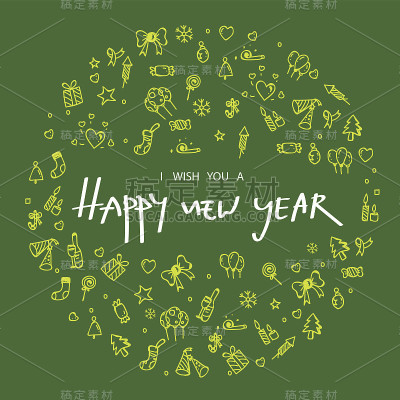 新年贺卡与手写图标