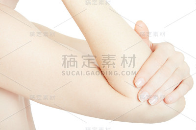 年轻女子手扶着手肘痛上白，剪小路