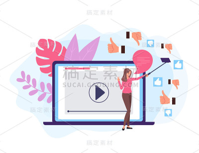 像不喜欢在线视频博客的概念。矢量设计平面卡通插图