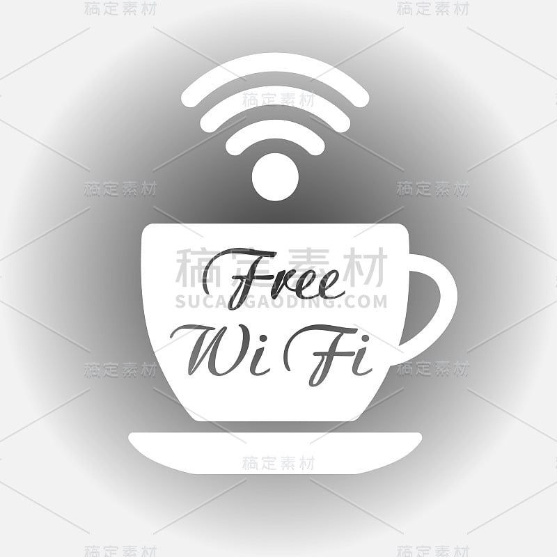 免费wifi标志杯咖啡，免费wifi标志贴纸