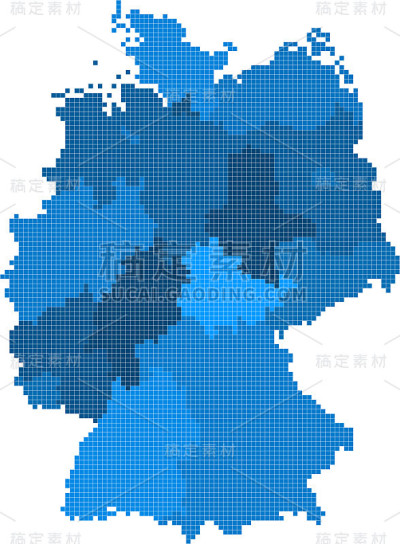 蓝色方形德国地图上的白色背景。矢量插图。