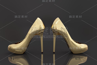 一双金色高跟鞋的3D渲染