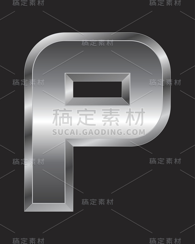 矩形斜面金属字体字母P