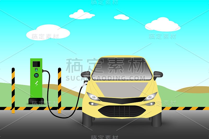 电动汽车和充电站。、科技电动汽车、汽车概念