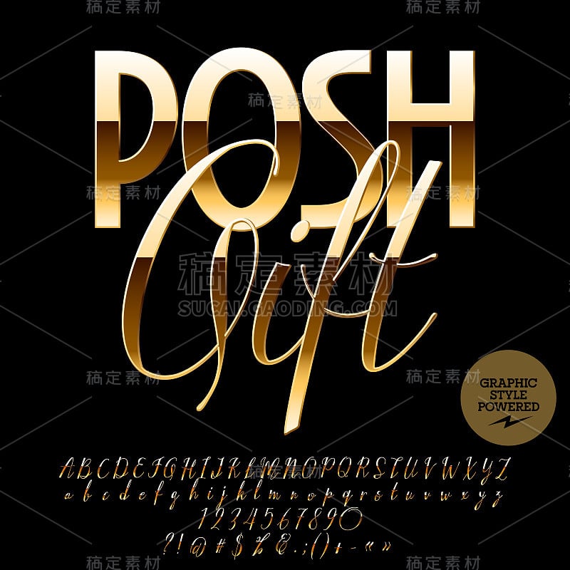 Vector时髦的标签Posh Gift。金色字体包含图形风格