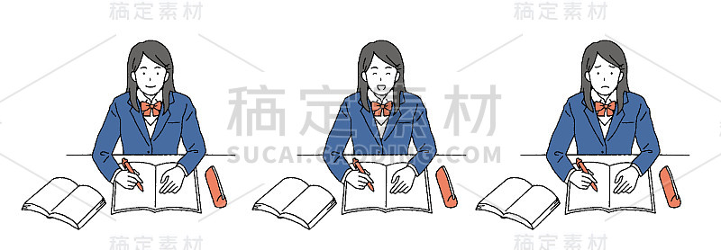 一个女学生学习的简单触摸插图