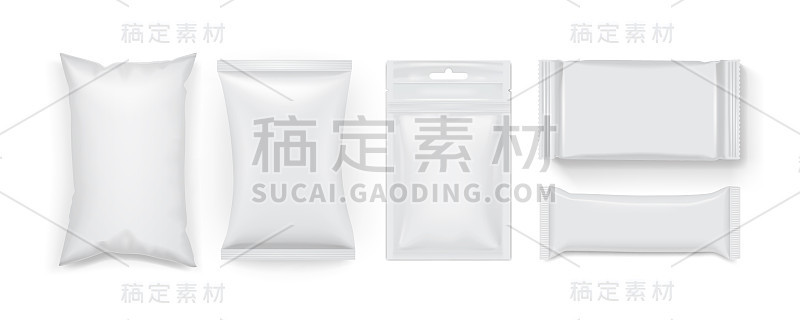收集不同的白色食品包装隔离在白色背景上的模拟模板