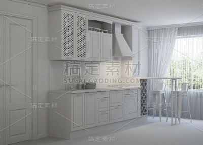 私人住宅厨房的内部。3 d渲染。