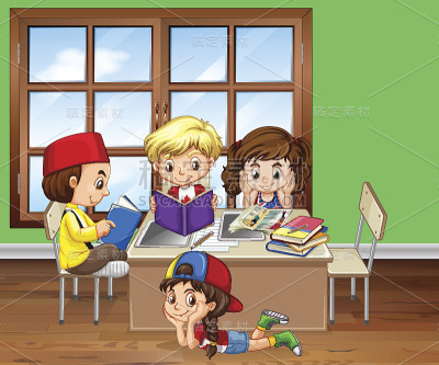 孩子们在教室里读书