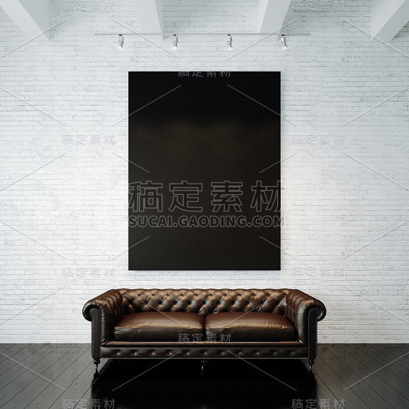 黑色的空白画布的照片在涂过的砖墙上