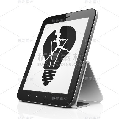 金融理念:平板电脑上的灯泡