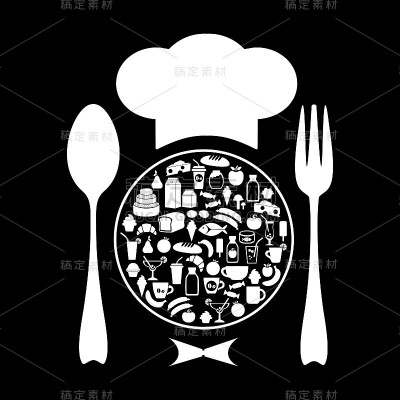 厨师和食物。图标。一个示意性的形象。