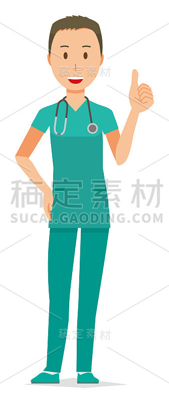 一个戴着绿色磨砂膏的男医生是一个好迹象