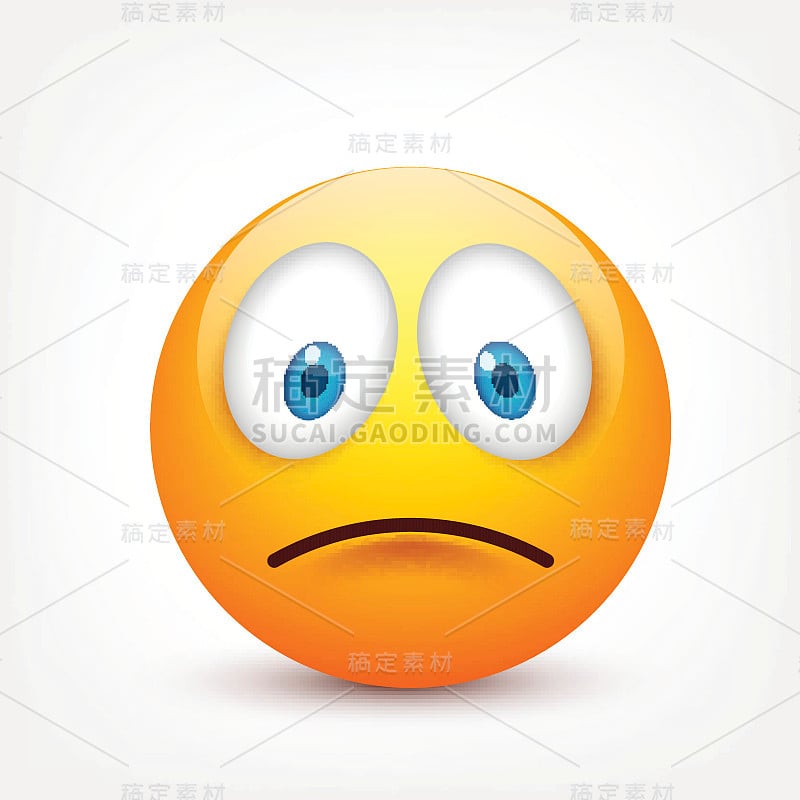 蓝眼睛的笑脸，表情包。黄脸带着情绪。面部表情。3 d现实emoji。伤心,高兴,生气的脸。有趣的卡通