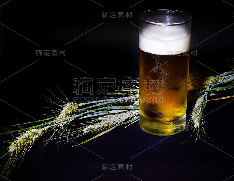 麦穗和一杯冰冻啤酒