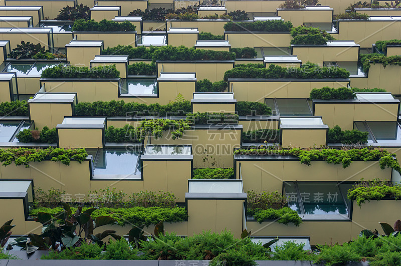 立面上有植物的可持续绿色建筑