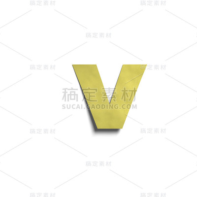 3D现实黄色纸注意到小写字母v与柔和的阴影孤立在白色背景