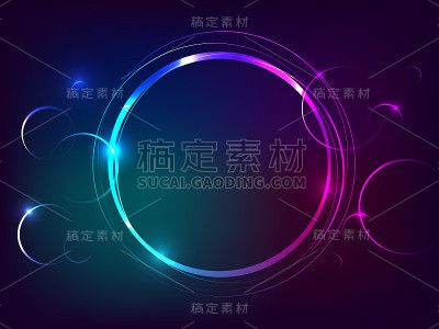 圆形霓虹灯横幅与自由空间的文字在深蓝色的背景。