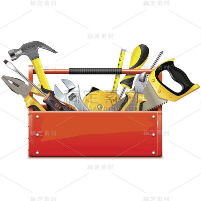 矢量红色工具箱与手动工具