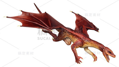 3D插图幻想龙在白色
