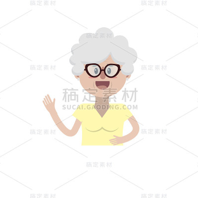老妇人戴着眼镜，留着发型