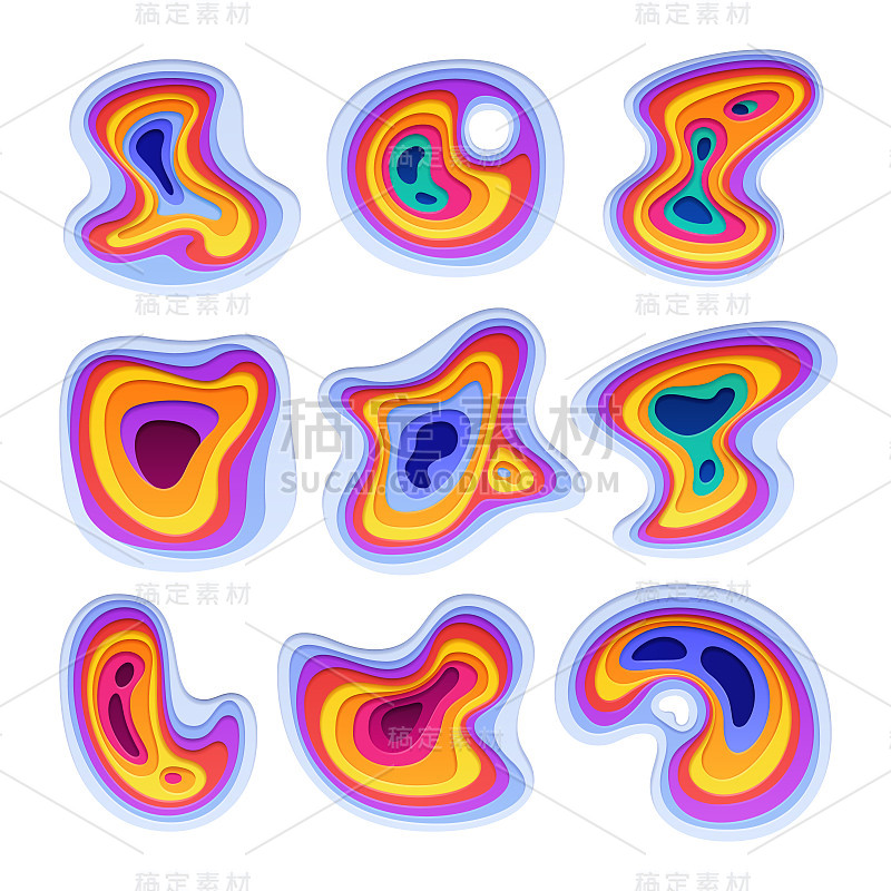 彩色分层纸剪3d刻洞。向量现代设计元素为抽象的商业布局