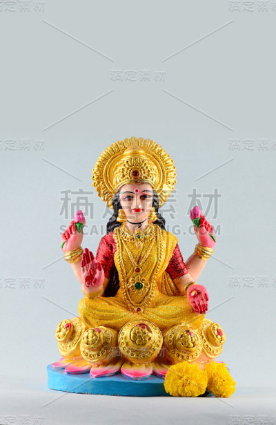 印度女神，女神拉克希米。排灯节庆典上的女神拉克希米。印度的灯节称为排灯节