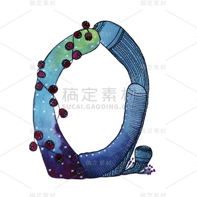 以蓝色的仙人掌Q字母的形式，绿色的生态英文字母插图在白色的背景上