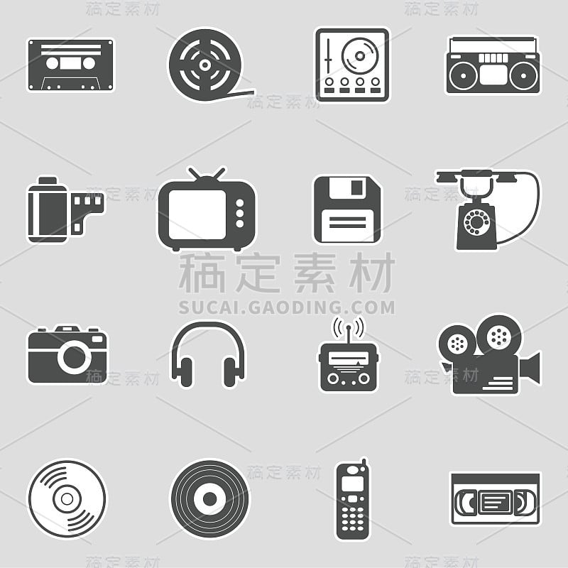 Vintage Technology Icons. Sticker Design. Vector I