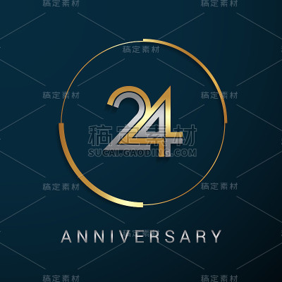24周年纪念图标与金色和银色多线性数字在一个金色圈，孤立在黑暗的背景