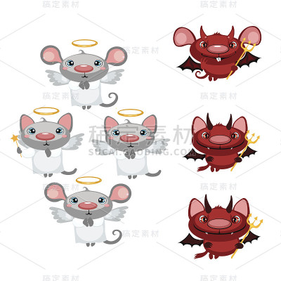 白色背景上的卡通小天使和魔鬼