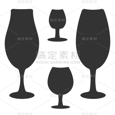 一组不同的葡萄酒杯轮廓的高脚杯孤立在白色的背景。