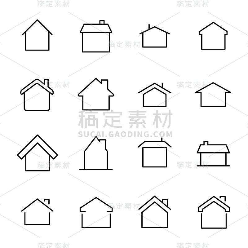 一组16家细线图标