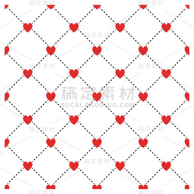 小心形无缝图案对称菱形几何重复网格符号。情人节白色包装背景。