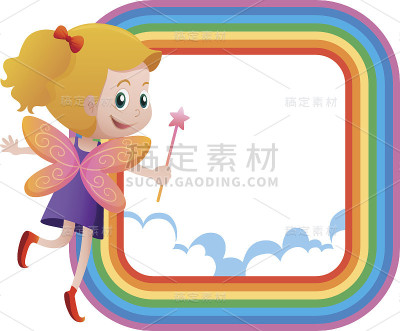 框架模板与仙女在彩虹上飞行