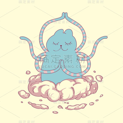 滑稽的瑜伽小孩猫章鱼莲花姿势。冷静的github符号可爱的kitty为明信片，贺卡，印刷和网页设计。