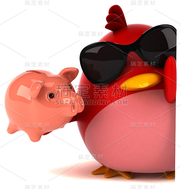 红色的鸟- 3D插图
