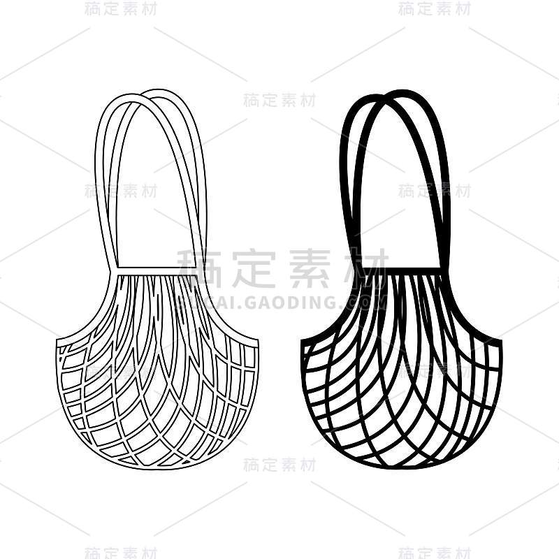 矢量图解可重复使用的绳网购物袋