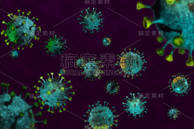 深紫色显微镜下冠状病毒特写概念图