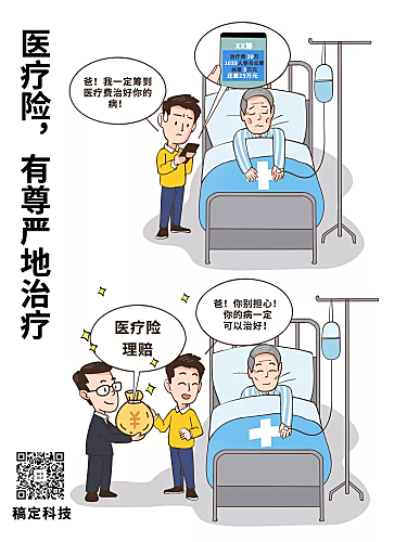 金融保险漫画海报-医疗险，有尊严地治疗