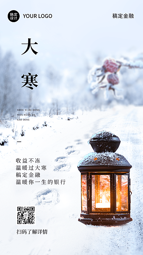大寒金融保险节气祝福冬季实景海报