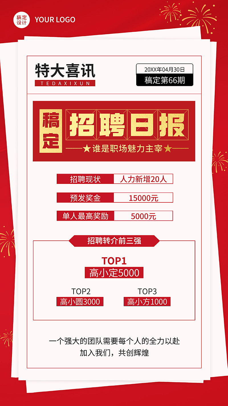 金融保险人力增员招聘业绩表彰喜报报纸风海报