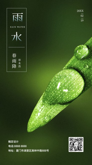 雨水节气问候实景清新手机海报预览效果